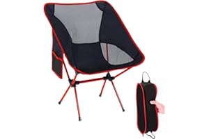 JR JUMIAR Ultralight Portable Camping Chair, Folding Camping Chair with Carry Bag and Side Pocket, Sturdy and Durable Camp Chair, Lightweight Camping Chair for Outdoor, Hiking, Picnic, Fishing - Red
