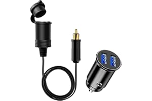 HOEMBPN 90cm DIN Stecker auf Zigarettenanzünder Buchse Adapter Verlängerungskabel Wasserdicht, 12V / 24V Dual USB Port Zigarettenanzünder Auto Ladegerät für Auto, Motorrad, LKW