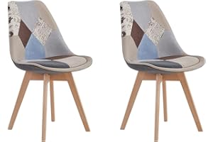 BenyLed Pack 2 Sillas de Comedor con Diseño de Patchwork con Asiento Tapizado y Patas de Madera, Respaldo Ergonómico (Gris)
