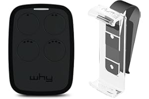 1Control WHY, Radiocomando Universale 4 Tasti + Clip per Fissaggio al Parasole, Apre Cancelli e Porte Garage, Copia 750 Radiocomandi Rolling Code, Controlla fino a 4 Accessi, Nero, Made in Italy