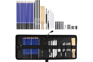 Atliberswo 33 Stück Zeichen und Skizzierkit Set mit Skizzenstiften Graphitstiften Holzkohlestiftenwird praktischer Reißverschlusstasche für Künstler Anfänger Erwachsene und Kinder