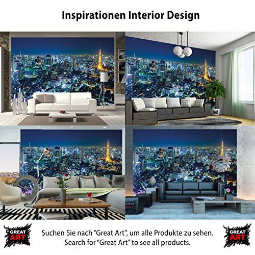 Fototapete Tokyo City Wandbild Dekoration Tokio Skyline night Metropole Tokyo Tower Panorama Bild Japan Deko Welt-Stadt Reisen | Foto-Tapete Wandtapete Fotoposter Wanddeko by GREAT ART (336 x 238 cm) - 4