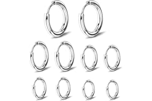Androxeda 5 paia di orecchini a cerchio per uomini e donne, leggeri, acciaio inossidabile, cartilagine, cerchio, ipoallergenico 8-16 mm(argento)
