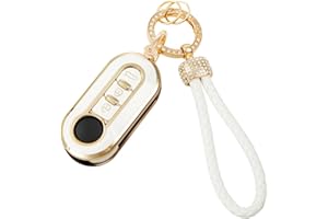 luwiscook Car Key Cover with Keychain Lanyard, 3 Buttons Smart Soft TPU Key Fob Protection Case Compatible with Fiat 500 Brava Doblo Fiorino Lancia Punto Panda Scudo Qubo