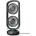 DR.PREPARE Oscillating Tower Fan, 15 Inch Portable Desk Table Fan with 270° Tilt, 105° Oscillation, 3 Speeds and 3 Auto-Off Timer, Small USB Tower Fan for Bedroom, Office, Home, Dual Air Circulation