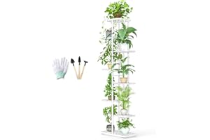 MAIJIAJU Metal Plant Stand Indoor Outdoor 8 Tier Plant Shelf with Gardening Tools and Gloves, 141cm Tall Flower Stand for Multiple Plants, Organizer Corner Shelf Unit Display Rack for Garden Patio Living Room