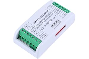 CICONY 4 Channel DMX RGBW Decoder, DC9-24V 4A RGBW RGB Strip Light Controller DMX 512 Dimmer Decoder Driver for LED Strip Module with Plastic Box