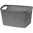 JVL 13-353GY Knit Design Loop Plastic Rectangular Small Storage Basket with Handles, Grey, 20 x 26 x 17 cm, 6.6 Litres