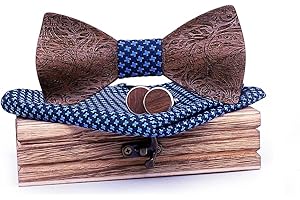 HZQIFEI Nodo Papillon Legno, Set 3 Pezzi Nodo Farfalla in Legno + Gemelli in Legno + Quadrato Tasche, Per Cadeau, Ricezione, Matrimonio, C1, Taglia Unica