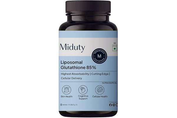 Miduty Liposomal Glutathione 85% 650 mg - Advanced Nano-Liposomal Formula with Lipoglo - 8X Absorption - TEM Verified - 30 Veg Capsules