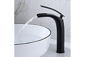 SJQKA Rubinetto Bagno Lavabo Cascata Nero, Bagno Cascata Rubinetto Lavabo E Fredda E Calda Regolabile Miscelatore Da Lavandino (Nero - Alto)