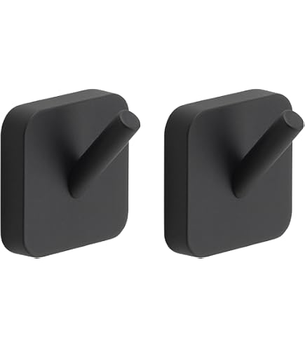 GEDY | 2 Appendiabiti da Parete Tonga in Acciaio Inox e Cromall, Appendi Accappatoio Fissabile con Viti Incluse o Biadesivo, Nero Matt, 4,9x3,1x4,7cm