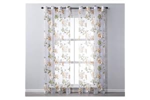 GIVBRO Vorhänge mit Ösen, Pfingstrose, gemustert, Voile, Fensterbehandlungen, Vorhänge, transparenter Türvorhang für Zuhause, Gelb, 150 x 250 cm