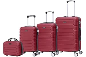 Mi Ko Mi Ka Conjunto de Maletas de Viaje Elegantes: Carcasa Ligera de ABS, Cerradura Numérica, 4 Ruedas Giratorias 360°, Asa Telescópica de Aluminio | Juego de 3 o 4 Maletas (8002, Vino)