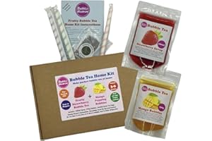 Bubble Heaven Fruity Bubble Tea with Popping Bobas Home Kit 3 to 6 Drinks (Strawberry & Mango)