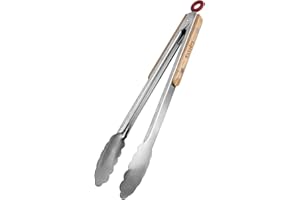 Extodry Pince Barbecue Solides(33cm)-Pince de Cuisine,Facile à Nettoyer et à Tenir,Poignées en Bois Résistant à La Chaleur Inox Pince Alimentaire,Accessoires Pour Ustensiles de Cuisine en Métal Outil