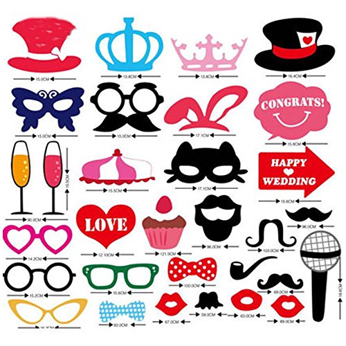 Photo Booth Props, Foto Booth Requisiten 60 Stücke Dress-up Zubehör & Party Favors Hochzeit DIY Kit für Hochzeit Photo Booth Reunion Geburtstage