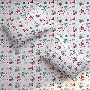 littleland - Superhero Kids Cotton Bedsheet for Double Bed with Two Pillow Covers, 100% Pure Cotton, 300TC.Glow in The Dark | Blue