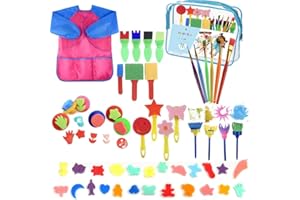 YZNlife Kids Paint Brushes Sponge Kits,52 pcs Painting Brushes Tool Kit for Kids Early DIY Learning Include Foam Brushes, Pattern Brushes Set, Waterproof Apron
