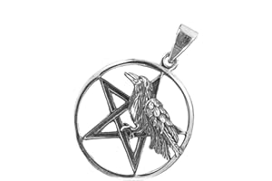 Kiss of Leather Pentagram Pendant with Raven 925 Silver No. 80