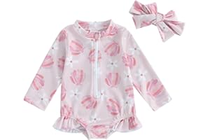 MoccyBabeLee Baby Girl Swimsuit Swimming Suit Long Sleeve One Piece Swimwear Zip Rash Guard Wetsuit Swimming Bathing Beachwear
