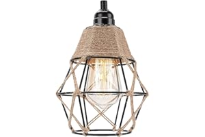 ‎ECOGEHEN EcoGehen Vintage Metall Draht Käfig Hanfseil Hängelampe Lampenschirm Boho Industrielle DIY Zubehör 5.9" Schatten für Fan Lampe Stehlampe Wandleuchte Deckleuchte Hängeleuchten Pendelleuchten Esszimmer