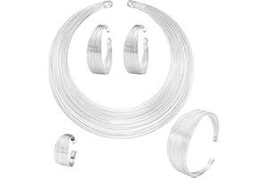 TOEECY 5Pezzi Bib Collana Choker Set per Donna Dichiarazione Nazionale Africana Bracciale Polsini Bavaglino Aperto Orecchini Anelli Oro Argento Gioielli