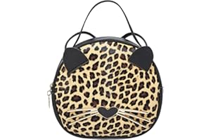 GALPADA Mini Leopard Umhängetasche Crossbody Tasche Handtasche Süße Katzen- Tasche Runde Münzbrettung für Kinder Frauen Teenager Mädchen