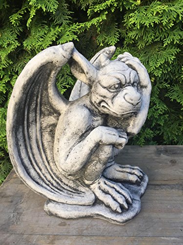 Steinfigur Figur Gargoyle Torwächter Flugdrache Deko Garten Teich H28cm 7,5kg - 2