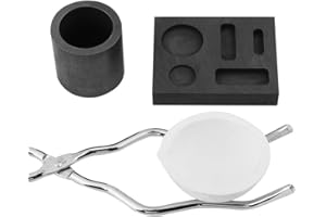 cigemay Graphittiegel, 4-teiliges Brennerschmelzset Silber-Graphit-Tiegel-Kit oder hochreiner Graphit-Tiegel + Zange + Schüssel + Kombi-Barren-Brenner-Schmelzset für Dentallegierungen, Platin