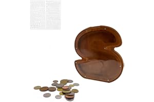 MEDOYOH Letter "S" Money Box, A - Z Letters 23CM/9IN Wooden Alphabet Piggy Bank Coin Bank Coin Storage Tank Money Bank with Alphabet Stickers for Adults Kids