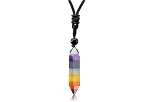 GEHECRST Edelstein 7 Chakra Heilsteine Kette Hexagon Säulen Anhänger Halskette für Herren und Damen, Kristall Halskette Amulett für Chakra Yoga,Reiki Heilung und Meditation