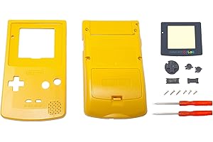 THE TECH DOCTOR Carcasa de repuesto Gameboy Color completa de carcasa de carcasa para Nintendo Gameboy Home – Kit de reparación profesional que incluye herramientas (amarillo)