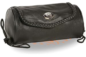Milwaukee Leather SH495 Black Soft Leather Braided Medium Size Tool Pouch for Motorcycles