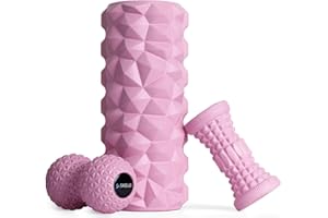 SKELO Foam Roller, Ensemble De Rouleaux De Fascia Avec Rouleau De Massage Musculaire Avec Massage De Texture 3D/Petit Rouleau De Fascia/Boule De Fascia, Rouleau En Mousse Pour Yoga, Pilates (rose)