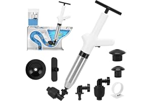 MEKOTRIN Toilet Unblocker Heavy Duty, Toilet Plunger for Unblocking, White Sink Plunger with 4 Replaceable Heads, Inflatable Footbed & Holder Sticker for Kitchen Bathroom Floor Drain Pipe Clog Drain