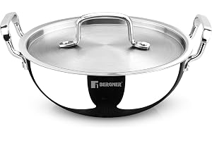 BERGNER TriPro Tri-Ply Stainless Steel 24cm (3 L) Deep Kadai/Kadhai with Stainless Steel Lid, Durable Stay Cool Handles, Healthy Cooking, Less Oil Use, Easy to Clean - Induction and Gas Stove Ready