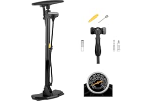 3min19sec Bomba de Bicicleta Pro de Acero I Manómetro en la Parte Superior I Bomba de Suelo para Bicicletas MTB o de Ruta con Agarre Suave para Todas Las válvulas I Alta presión hasta 11 Bar 160 PSI