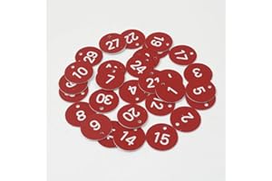 SAGASAVE 50 dischi numerati incisi, 1-50 etichette in plastica con numeri identificativi, numeri da tavolo, targhette per armadietti, feste, ristoranti, club, hotel (rosso)