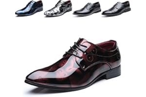 HITMARS Chaussure Homme Derby Oxford Homme Classique Brogues Mariage Chaussures Dressing Cuir Vernis Casual Lacets Bleu Kaki Gris Rouge Marron Noir Doré 37-48