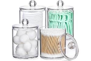 KHIronHive Klar förvaringsburkar i akryl set för badrum sminkorganisation, dammsäker dispenser för bomullspinnar Q-Tips dynor tandtråd, okrossbar sminkhållare (4 st genomskinligt lock)