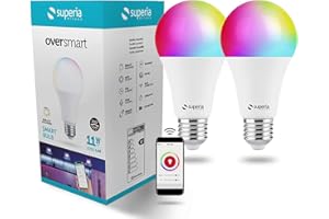 Superia Milano Lampadina SMART RGB + Bianco regolabile (2700K - 6500K) dimmerabile, Wi-Fi, Compatibile con Google Home, Alexa, E27, 11W, 1050lm, 2 Pezzi, KCCT2