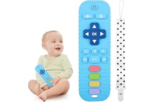 WUJUN Silikon-Beißspielzeug für Kleinkinder, ferngesteuerte Beißringe für Babys, Kauspielzeug, Relief-Beruhigungs-Set, BPA-frei/einfrierbar/spülmaschinen- und kühlschrankfest (Blau)