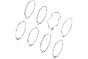 Diamday 8PCS Stainless Steel Thin Stacking Rings Women 1mm Simple Plain Thumb Band Rings Middle Finger Knuckle Stacking Rings Set Fashion Statement Pinky Rings Comfort Fit J-T 1/2 Silver Gold Tone