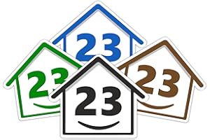RUBIGO 4 x Bin Numbers for Wheelie Bins, 1-99, 15cm ‘Happy House’ Colour Design Dustbin Stickers, Easy Application Stick On Number Stickers - Weatherproof Self Adhesive Vinyl – Blue, Black, Green, Brown (23)