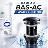Desiphon Parlak Siyah Pop-Up Lavabo Gider S&uuml;zgeci, Pirin&ccedil; &Ccedil;ekirdek, Bas-A&ccedil; Mekanizma, 6.5 cm, Sifon Borusu Dahil