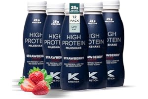 Kinetica Sports Ready-to-Drink High Protein Milkshake - Strawberry Flavour | 25g Protein/Bottle, 12 X 330ml Pack | High Protein, Low Fat & No Added Sugar |Convenient, high protein option for on-the-go