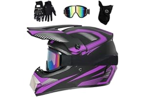 EVGATAVAB Youth Children's Integral Motocross Helmet with Goggles/Masks/Gloves, Unisex Double Sports Offroad Enduro Motorcycle Crash Helmets, Downhill BMX MTB ATV Racing Quad Dirt Bikes Helmet