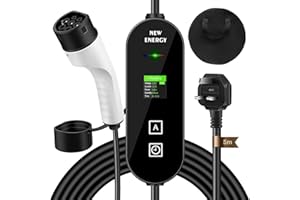 FOTUYOGO EV Charger Cable Type 2 to 3 Pin Plug, 5-Meter 3 Pin EV AC Charger, Electric Car Charger 8/10/13/16A, 3.5KW EV Car Charger with LED Display, IP65 Waterproof, Type 2 EVs and PHEV