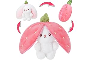 Peluche Lapin Fraise 30cm, Darryy Peluche Lapin à Cache-Cache, Jouets Lapin Muppet, Lapin de pâques Peluche, Lapin enveloppé dans des Fraises, Lapin Peluche Cadeaux pour Filles,Garçons